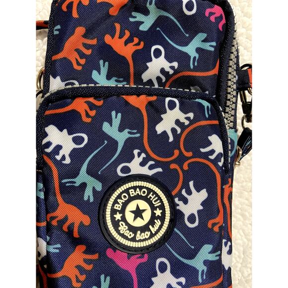 BAO BAO HUI Crossbody 7x4 Navy w/ Red & Blue Dinosaurs  Purse Wallet Travel Bag - Picture 2 of 7